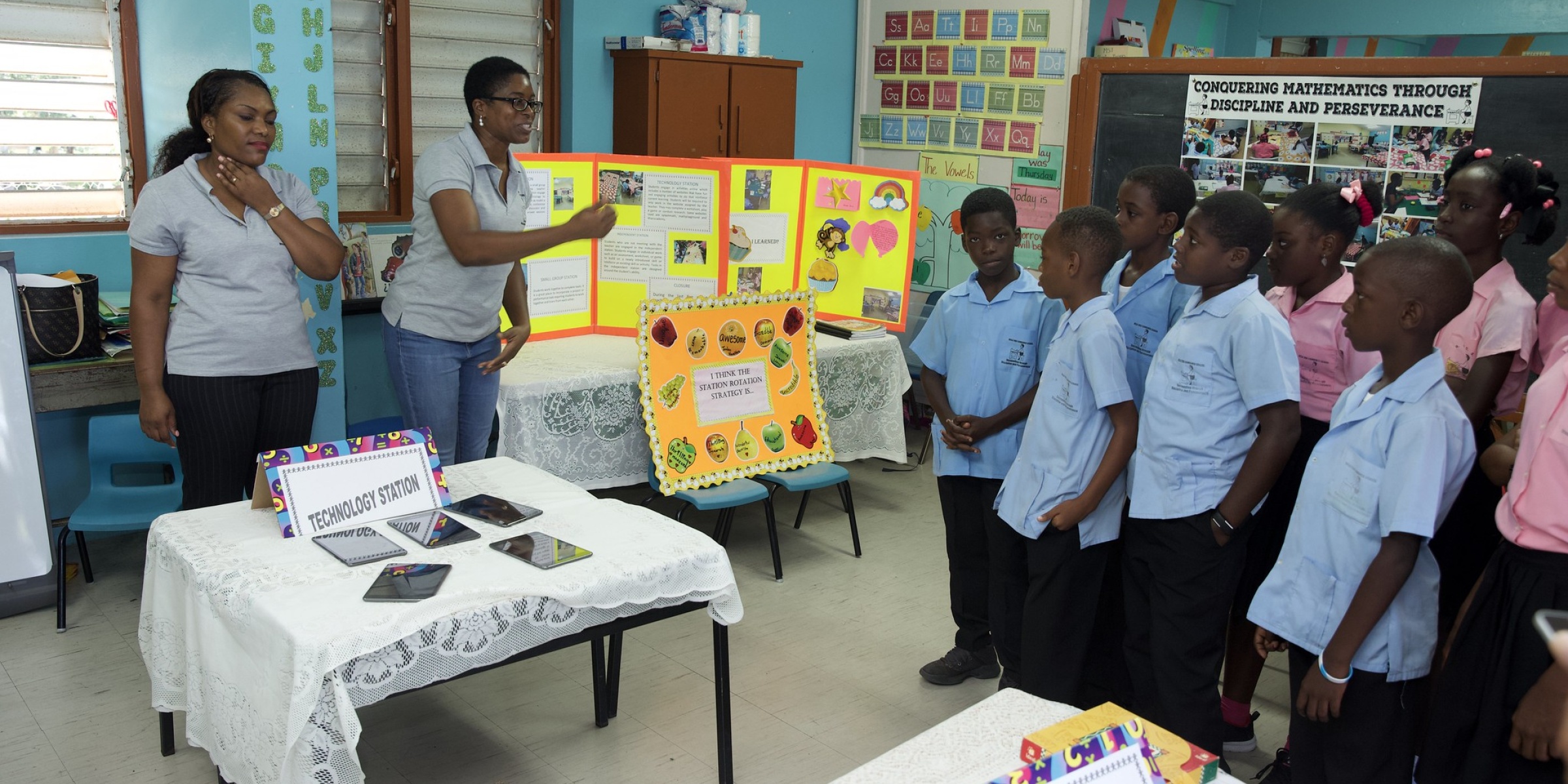 Students during a science and math class at the Mon Dudon Primary School in Saint Lucia. April 2019. Credit: Marcellus Albertin