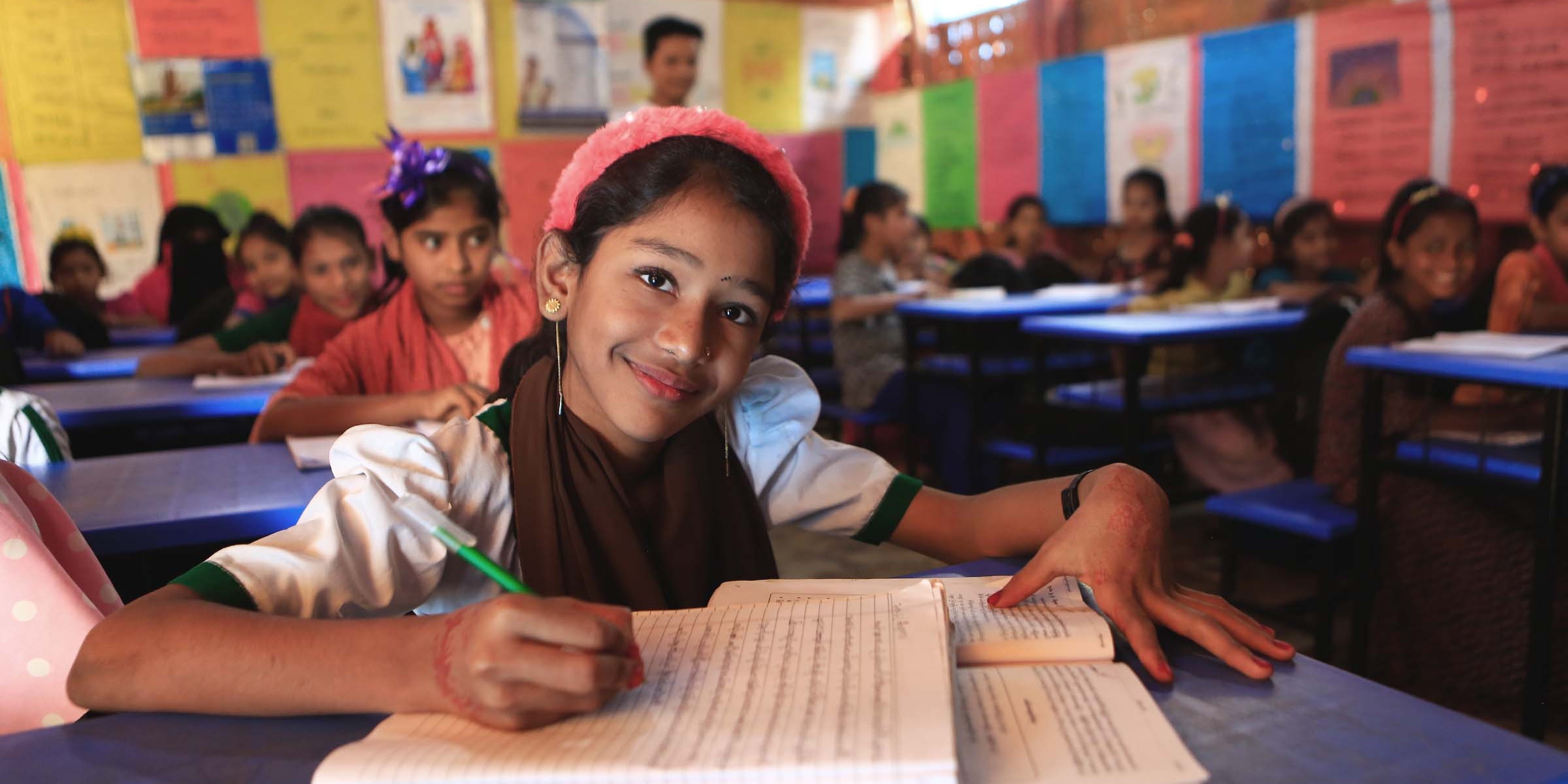 Ismat Khatun is 12 years old and attends grade 6 in an all-girls class at the Chayabithi Learning Center in the Rohingya camp in Cox’s Bazar. Credit: GPE/Salman Saeed